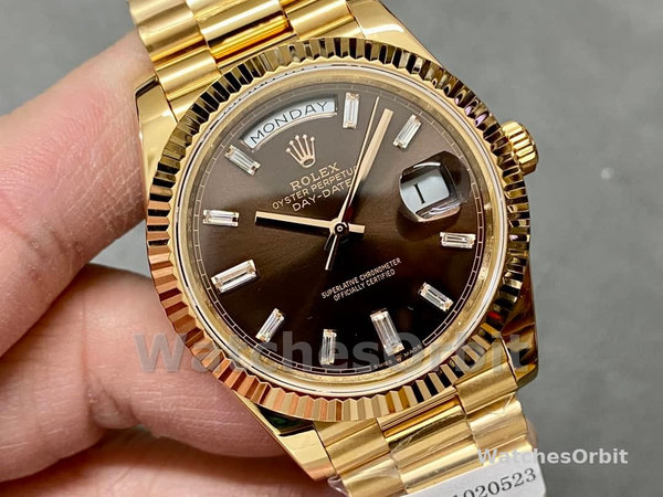 Rolex Day-Date 228238 Black Diamond Dial Fluted Bezel 40mm Mens Replica Watch