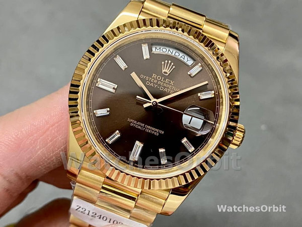 Rolex Day-Date 228238 Black Diamond Dial Fluted Bezel 40mm Mens Replica Watch