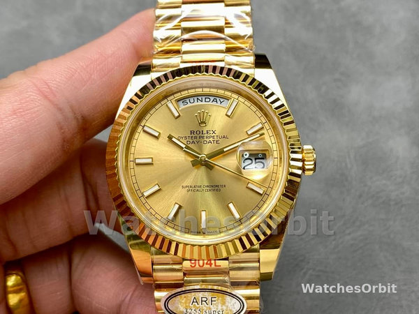 Rolex Day-Date 228238 Champagne Diamond Dial Fluted Bezel 40mm Mens Replica Watch