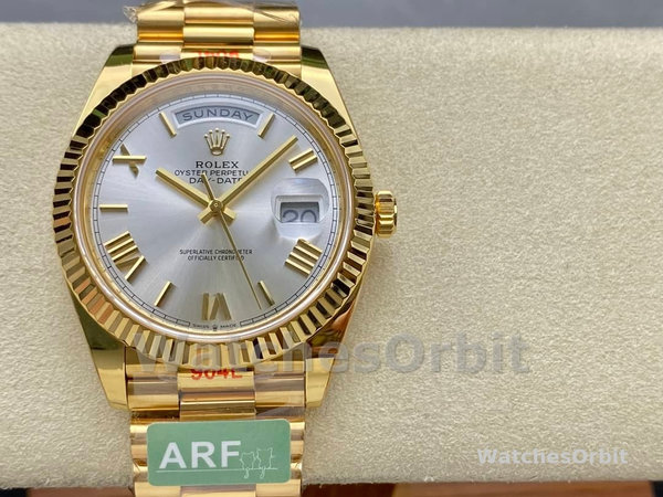 Rolex Day-Date 228238 Silver Roman Dial Fluted Bezel 40mm Mens Replica Watch