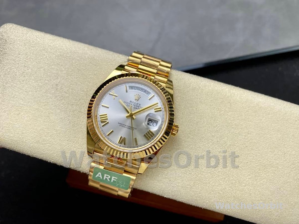 Rolex Day-Date 228238 Silver Roman Dial Fluted Bezel 40mm Mens Replica Watch