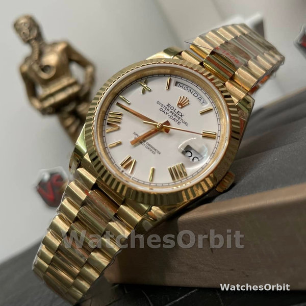 Rolex Day-Date 228238 White Roman Dial Fluted Bezel 40mm Mens Replica Watch