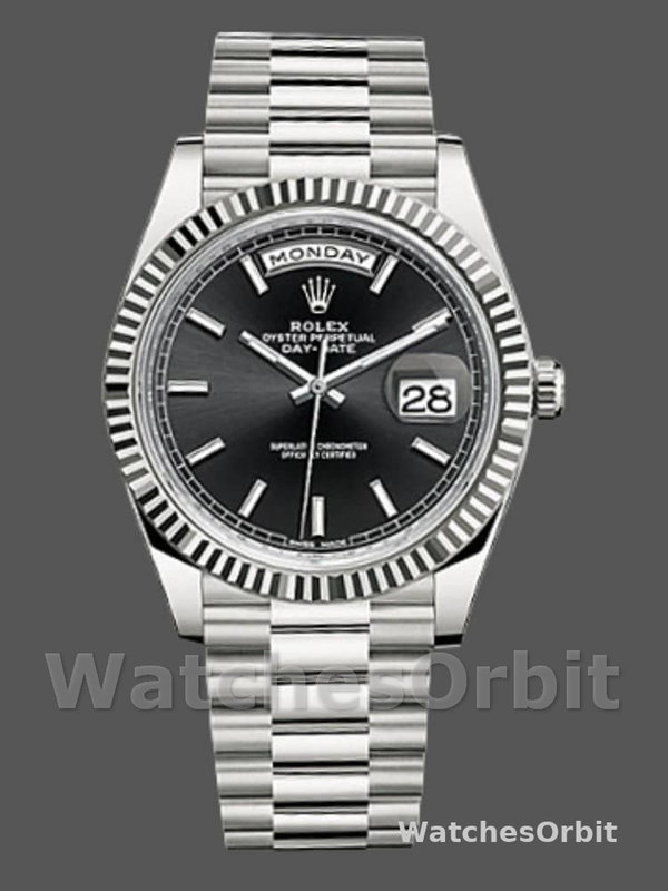 Rolex Day-Date 228239 Black Index Dial Fluted Bezel 40mm Mens Replica Watch