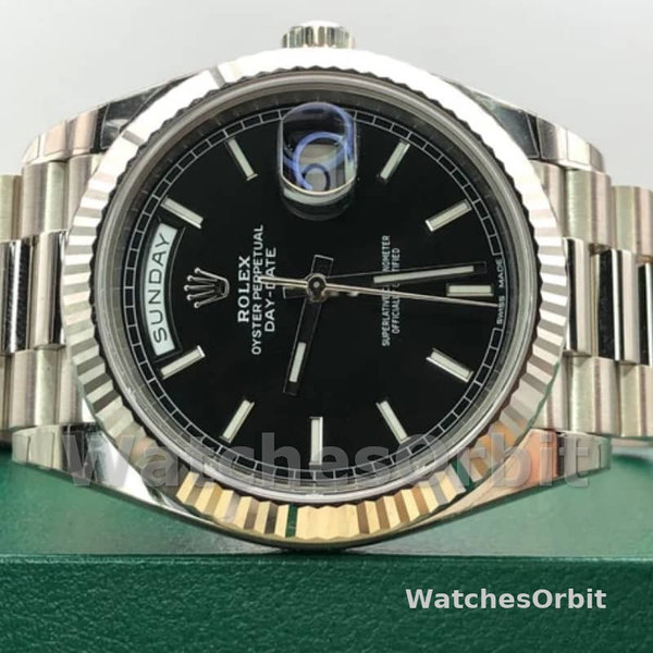 Rolex Day-Date 228239 Black Index Dial Fluted Bezel 40mm Mens Replica Watch