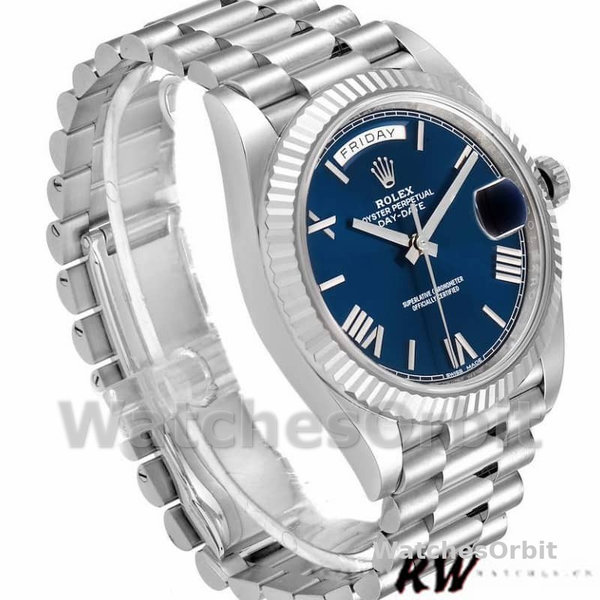 Rolex Day-Date 228239 Blue Roman Dial Fluted Bezel 40mm Mens Replica Watch