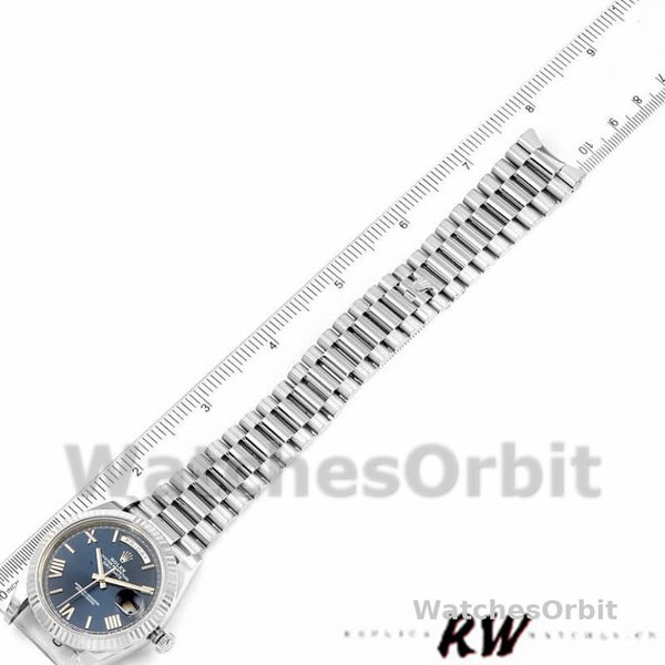 Rolex Day-Date 228239 Blue Roman Dial Fluted Bezel 40mm Mens Replica Watch