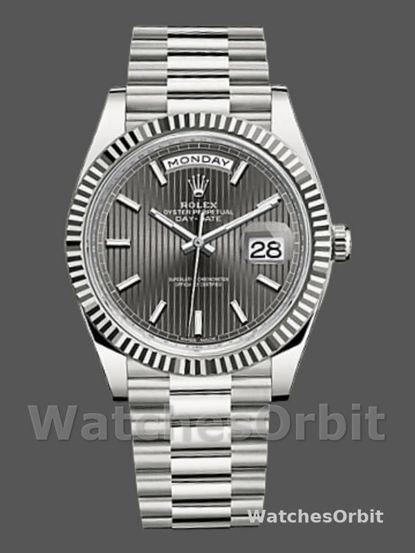 Rolex Day-Date 228239 Dark Rhodium Grey Dial Fluted Bezel 40mm Mens Replica Watch