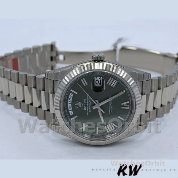 Rolex Day-Date 228239 Green Roman Dial Fluted Bezel 40mm Mens Replica Watch