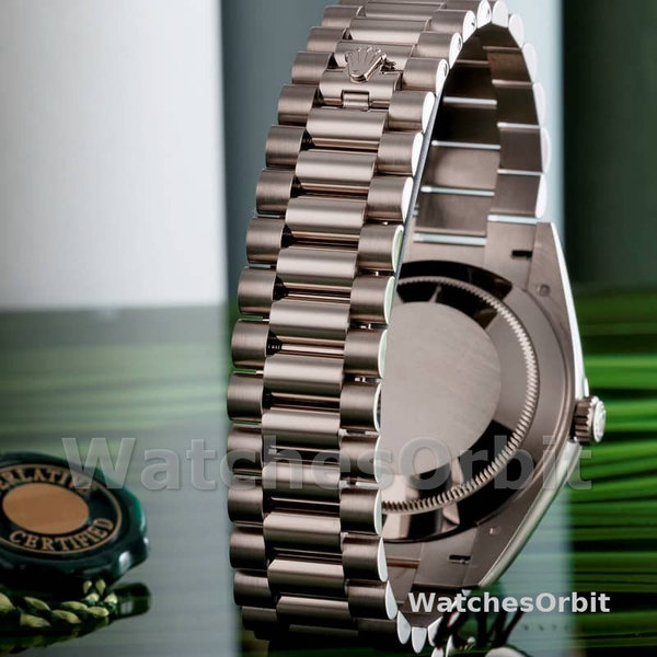 Rolex Day-Date 228239 Silver Baguette Diamond Dial Fluted Bezel 40mm Mens Replica Watch