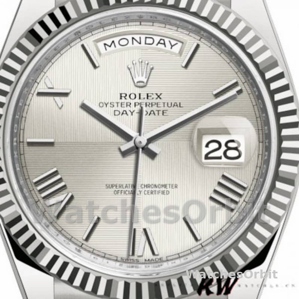 Rolex Day-Date 228239 Silver Quadrant Motif Roman Dial Fluted Bezel 40mm Mens Replica Watch