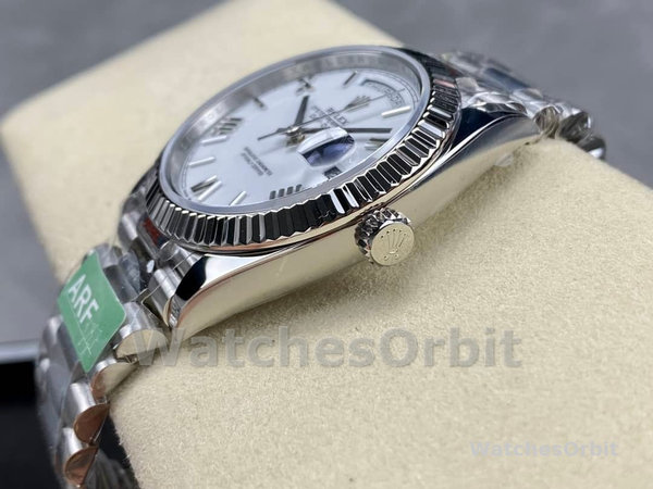 Rolex Day-Date 228239 White Roman Dial Fluted Bezel 40mm Mens Replica Watch