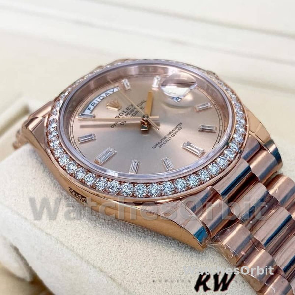 Rolex Day-Date 228345RBR 0007 Sundust Diamond Dial Diamond Bezel 40mm Mens Replica Watch