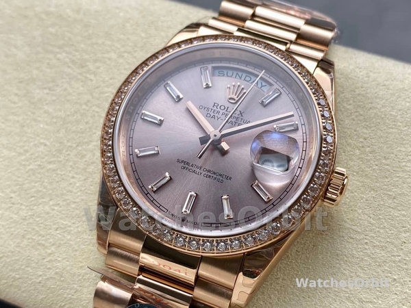 Rolex Day-Date 228345RBR 0007 Sundust Diamond Dial Diamond Bezel 40mm Mens Replica Watch