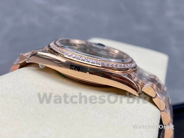 Rolex Day-Date 228345RBR 0011 Olive Green Roman Dial Diamond Bezel 40mm Mens Replica Watch