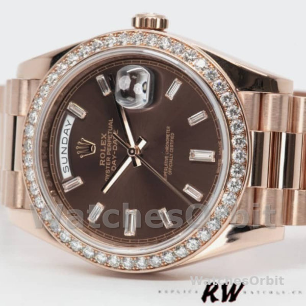 Rolex Day-Date 228345RBR Chocolate Brown Diamond Dial Diamond Bezel 40mm Mens Replica Watch