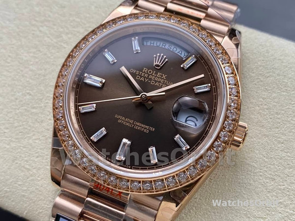 Rolex Day-Date 228345RBR Chocolate Brown Diamond Dial Diamond Bezel 40mm Mens Replica Watch