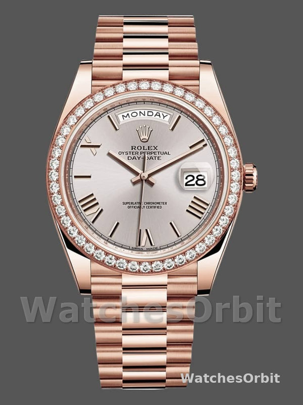 Rolex Day-Date 228345RBR Sundust Roman Dial Diamond Bezel 40mm Mens Replica Watch
