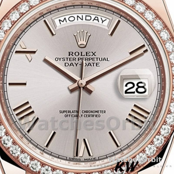 Rolex Day-Date 228345RBR Sundust Roman Dial Diamond Bezel 40mm Mens Replica Watch