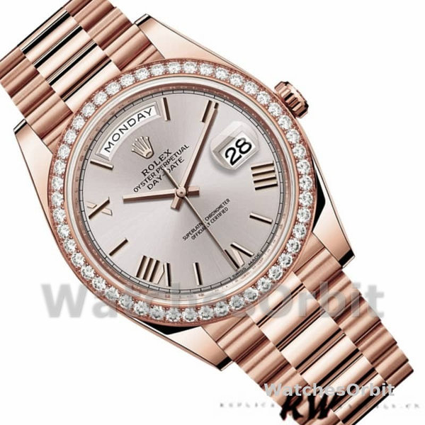 Rolex Day-Date 228345RBR Sundust Roman Dial Diamond Bezel 40mm Mens Replica Watch