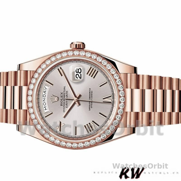 Rolex Day-Date 228345RBR Sundust Roman Dial Diamond Bezel 40mm Mens Replica Watch
