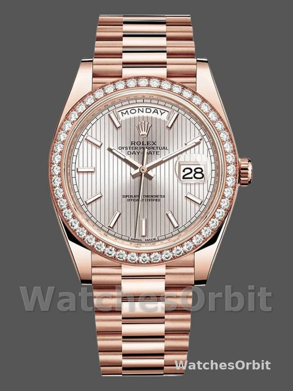 Rolex Day-Date 228345RBR Sundust Stripe Motif Dial Diamond Bezel 40mm Mens Replica Watch