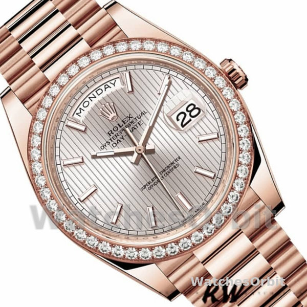 Rolex Day-Date 228345RBR Sundust Stripe Motif Dial Diamond Bezel 40mm Mens Replica Watch
