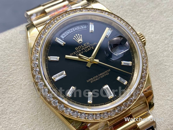 Rolex Day-Date 228348RBR 0043 Black Diamond Dial Diamond Bezel 40mm Mens Replica Watch