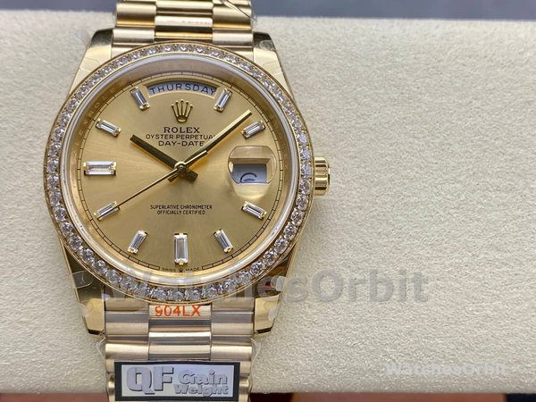 Rolex Day-Date 228348RBR Champagne Diamond Dial Diamond Bezel 40mm Mens Replica Watch