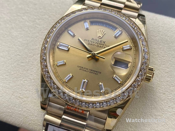 Rolex Day-Date 228348RBR Champagne Diamond Dial Diamond Bezel 40mm Mens Replica Watch