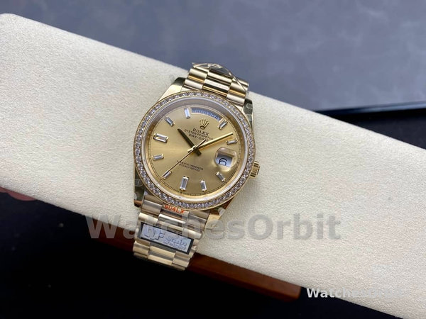 Rolex Day-Date 228348RBR Champagne Diamond Dial Diamond Bezel 40mm Mens Replica Watch