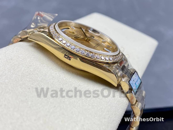 Rolex Day-Date 228348RBR Champagne Diamond Dial Diamond Bezel 40mm Mens Replica Watch