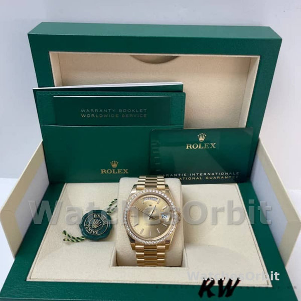 Rolex Day-Date 228348RBR Champagne Index Dial Diamond Bezel 40mm Mens Replica Watch