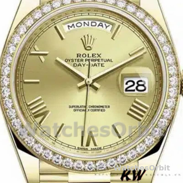 Rolex Day-Date 228348RBR Champagne Roman Dial Diamond Bezel 40mm Mens Replica Watch