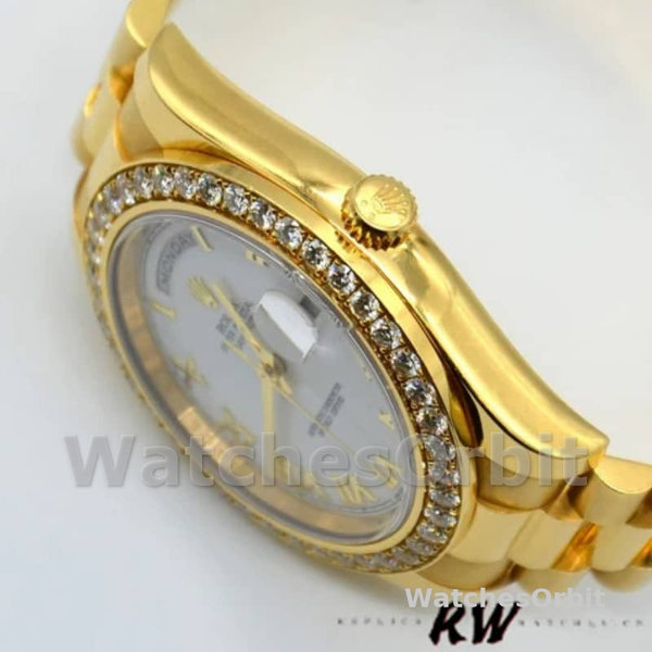 Rolex Day-Date 228348RBR White Roman Dial Diamond Bezel 40mm Mens Replica Watch