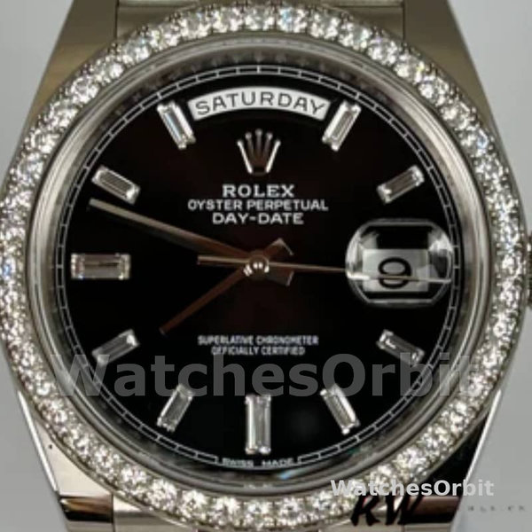 Rolex Day-Date 228349RBR Black Dial Diamond Bezel 40mm Mens Replica Watch