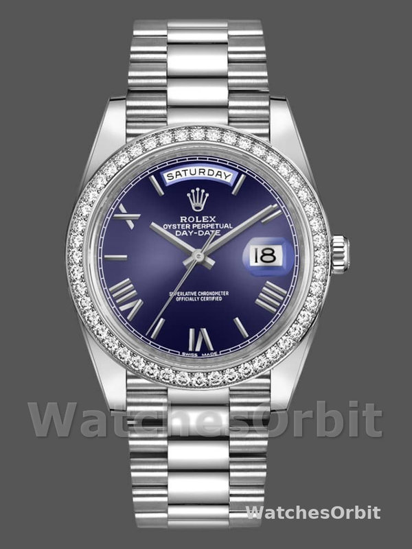 Rolex Day-Date 228349RBR Blue Roman Dial Diamond Bezel 40mm Mens Replica Watch