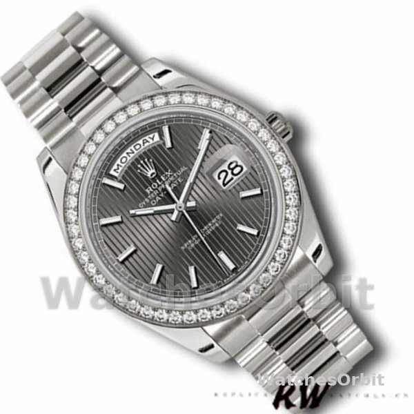 Rolex Day-Date 228349RBR Dark Rhodium Dial Diamond Bezel 40mm Mens Replica Watch