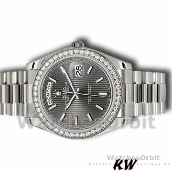Rolex Day-Date 228349RBR Dark Rhodium Dial Diamond Bezel 40mm Mens Replica Watch