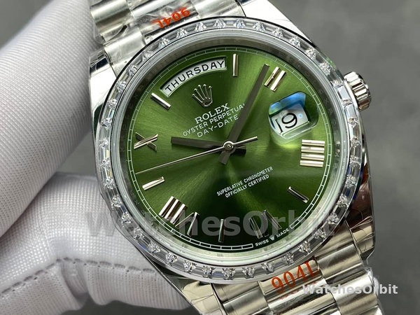 Rolex Day-Date 228349RBR Green Roman Dial Diamond Bezel 40mm Mens Replica Watch