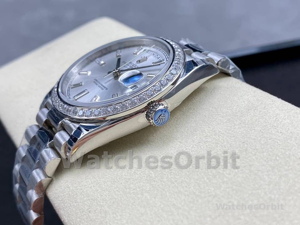 Rolex Day-Date 228349RBR Silver Dial Diamond Bezel 40mm Mens Replica Watch