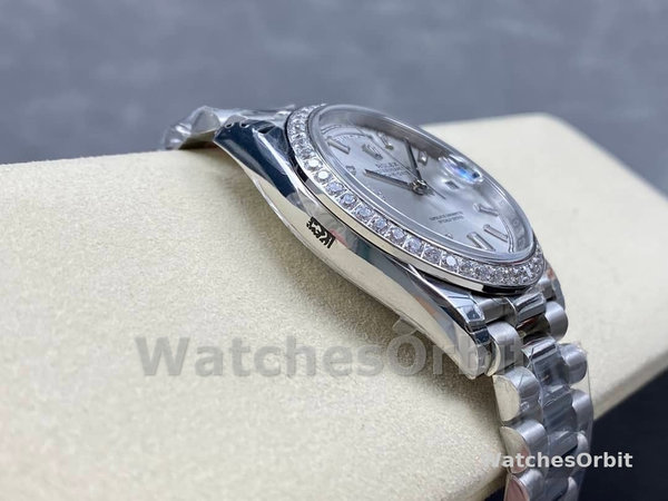 Rolex Day-Date 228349RBR Silver Dial Diamond Bezel 40mm Mens Replica Watch