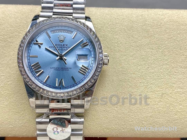 Rolex Day-Date 228396TBR 0030 Ice Blue Dial Platinum Diamond Bezel 40mm Mens Replica Watch