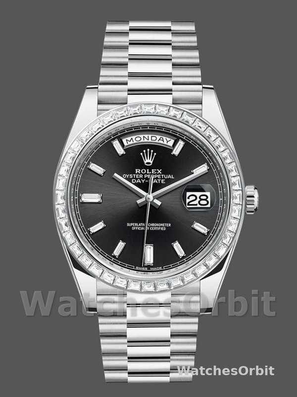 Rolex Day-Date 228396TBR Black Dial Diamond Bezel 40mm Mens Replica Watch