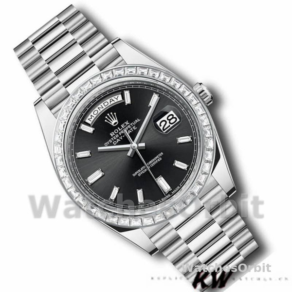 Rolex Day-Date 228396TBR Black Dial Diamond Bezel 40mm Mens Replica Watch