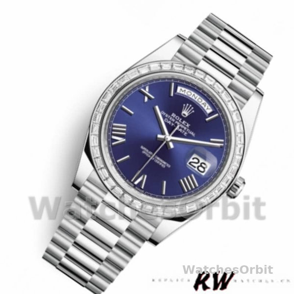 Rolex Day-Date 228396TBR Blue Dial Platinum Diamond Bezel 40mm Mens Replica Watch
