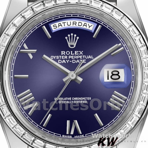 Rolex Day-Date 228396TBR Blue Dial Platinum Diamond Bezel 40mm Mens Replica Watch