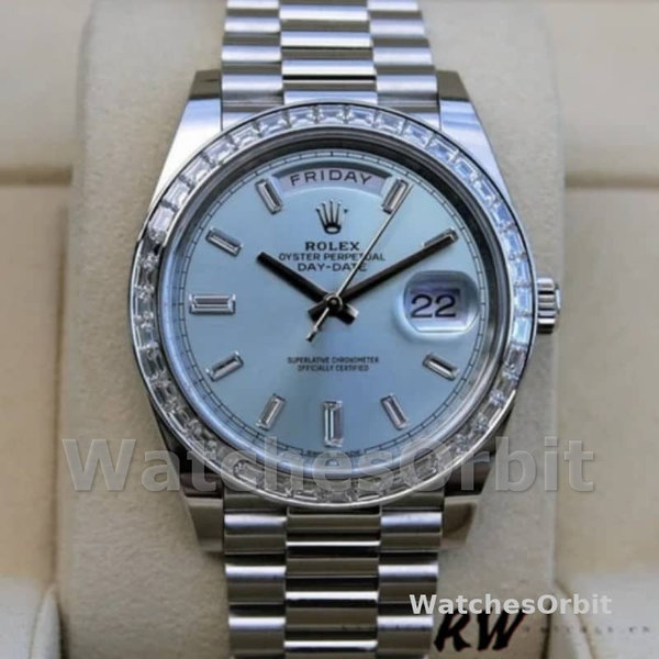 Rolex Day-Date 228396TBR Ice Blue Diamond Dial Diamond Bezel 40mm Mens Replica Watch