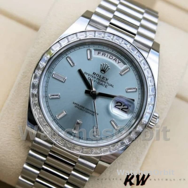 Rolex Day-Date 228396TBR Ice Blue Diamond Dial Diamond Bezel 40mm Mens Replica Watch