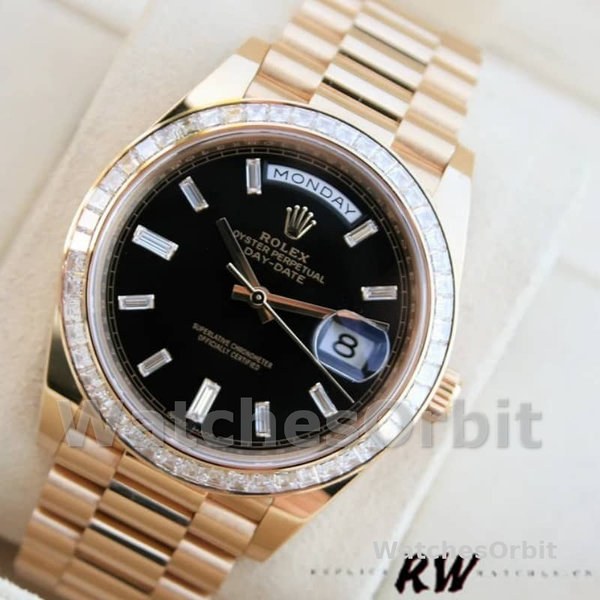 Rolex Day-Date 228398TBR Black Diamond Dial Diamond Bezel 40mm Mens Replica Watch