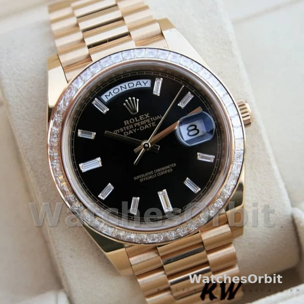 Rolex Day-Date 228398TBR Black Diamond Dial Diamond Bezel 40mm Mens Replica Watch